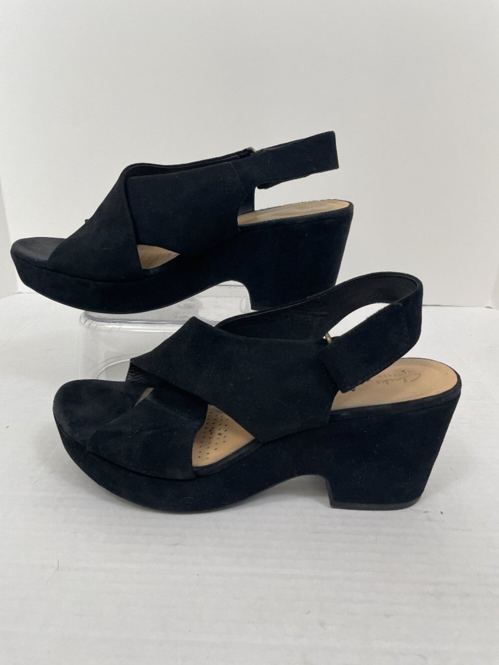 Clarks Maritsa Lara Platform Sandals Black Suede Y2K Grunge Size: Women’s 9